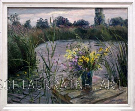 18_Kikinyov Vasyl_Flowers and the lake_2003_31.5х39.4″_canvas, oil