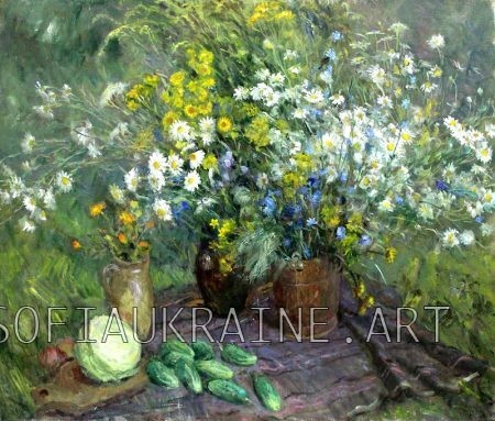 26_Kikinyov Vasyl_Daisies with cucumbers_2004_33.5х39.4″_canvas, oil