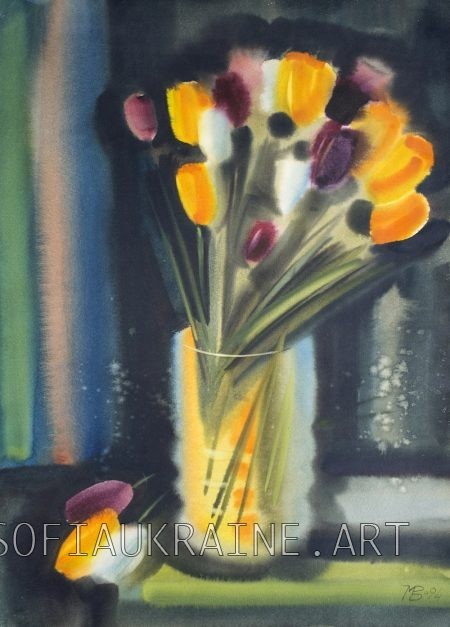 3_Miroshnychenko Vasyl_Tulips_1994_27.6х19.7″_paper, watercolor